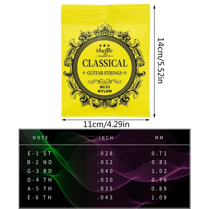 6Pcs .028-.043 Folk Guitar Nylon String Acoustics Guitar Strings for 6 String Classical Guitar Accessorys Durability