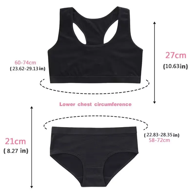 الفتيات التدريب حمالات الصدر سراويل الاطفال ملابس داخلية قطنية مجموعات المراهقين الطلاب الصدرية سترة وسراويل داخلية الفتيات اللاسلكية الرياضة الصدرية 8-16Y