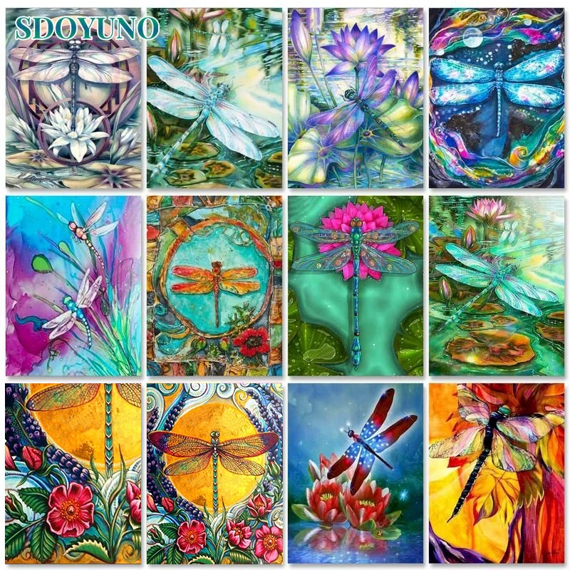 SDOYUNO Interior Paint by numbers Animals Handpainted Canvas painting Dragonfly DIY Painting by numbers Adults crafts Home decor