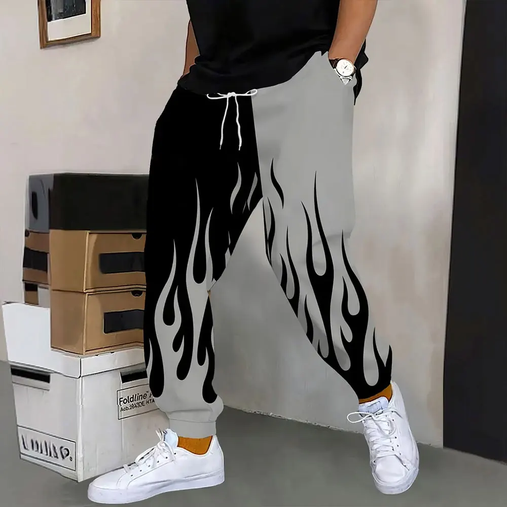 

Winter New Thick Warm Pants Men's Large Size Loose Casual Pocket Draw Rope Sports Sweatpants Retro Wolf Print Sweatpants