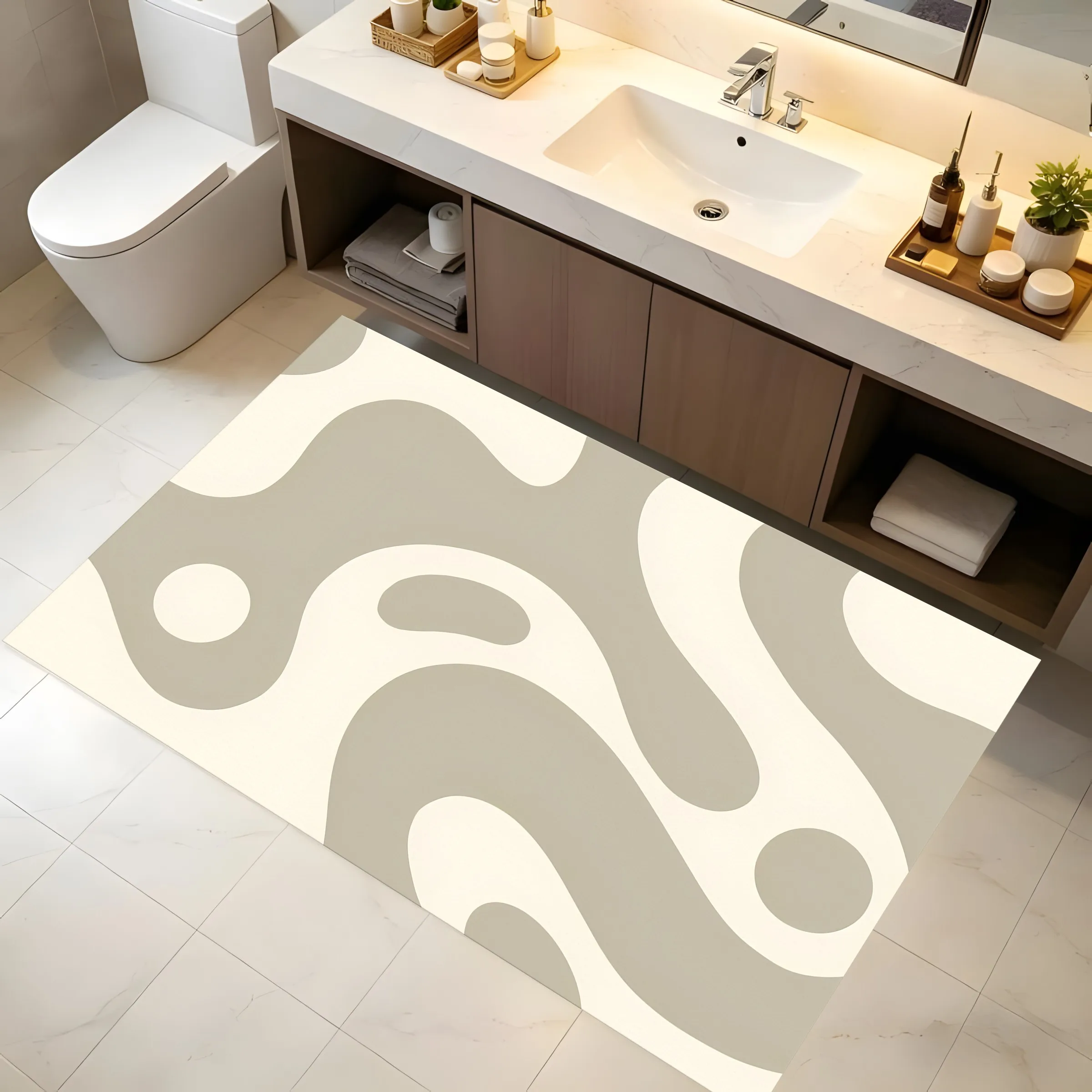 2D Large Rug, Milky Coffee Irregular Fluid Pattern, Minimalist Style, Living Room & Bedroom
