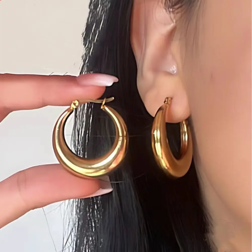

New Style 2026 Wholesale Smooth Exquisite Big Circle Hoop Earrings for Women Girl Wedding Party Large Stainless Steel Jewelry