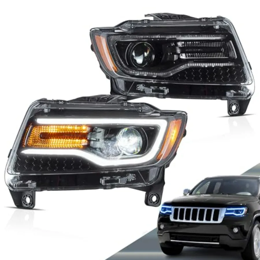 

Светодиодные фары, совместимые с Grand Cherokee 4-го поколения WK2 2011-2013 годов, передние фары в сборе с динамической анимацией и синей ходовой подсветкой
