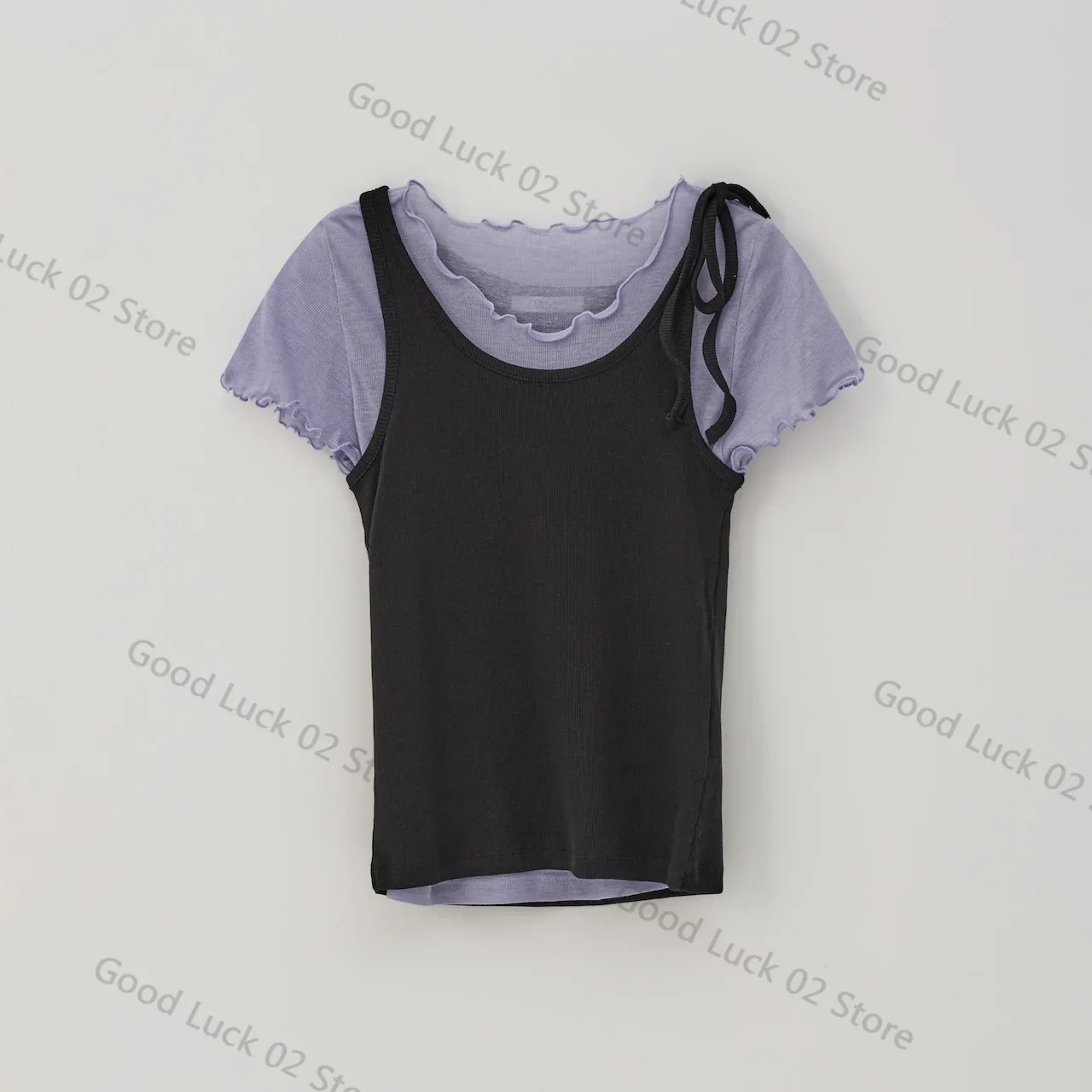 

2025 Two-Piece Set Wood ain T-irt Strap Color Blo ort Top Women's Small Size Summer round Ne or...