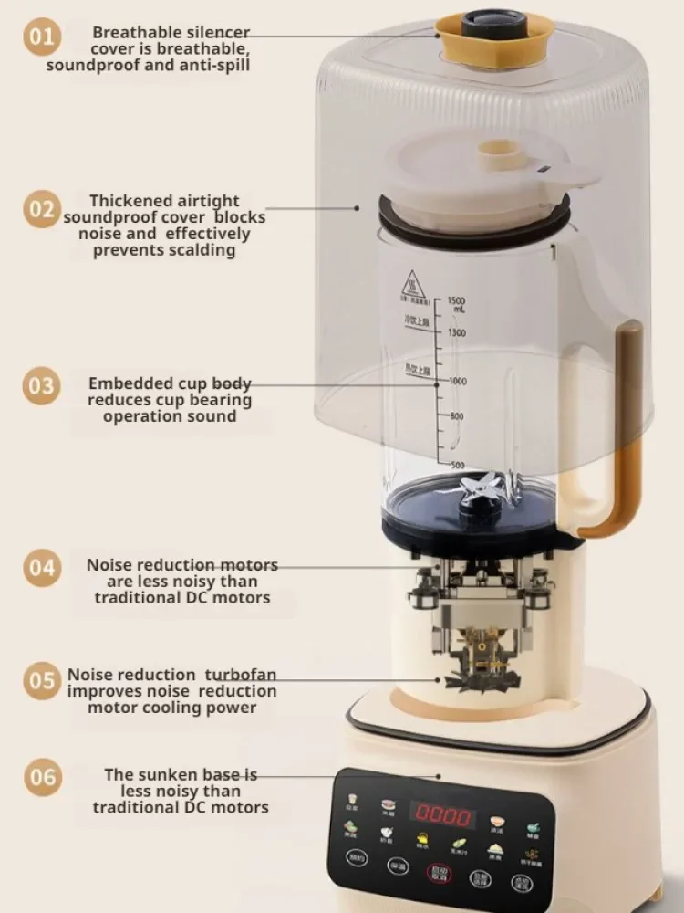 대용량 믹서기 벽파쇄기 다기능 조용한 착즙기 두유 메이커, 주스 노 필터 벽 브레이커, 가정용 쌀 페이스트 기계 비터