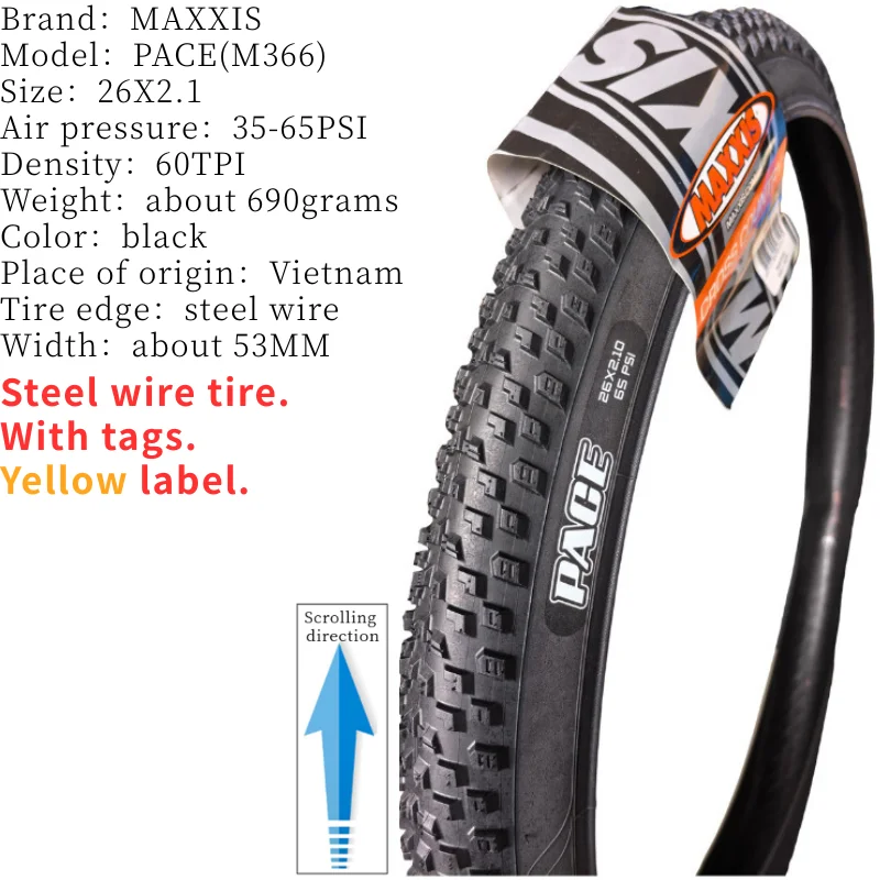 MAXXIS PACE M366 Ultraleichter Mountainbike-Reifen mit Stahldraht, verschiedene Größen 24/26/27,5/29 Zoll 1,95/2,1, einzelner MTB-Ersatzreifen – Detail 4