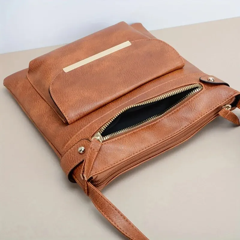 Vintage jednokolorowe torby Crossbody dla kobiet, teksturowana torba na ramię ze skóry Pu, damskie torebki i portmonetki — zdjęcie 5