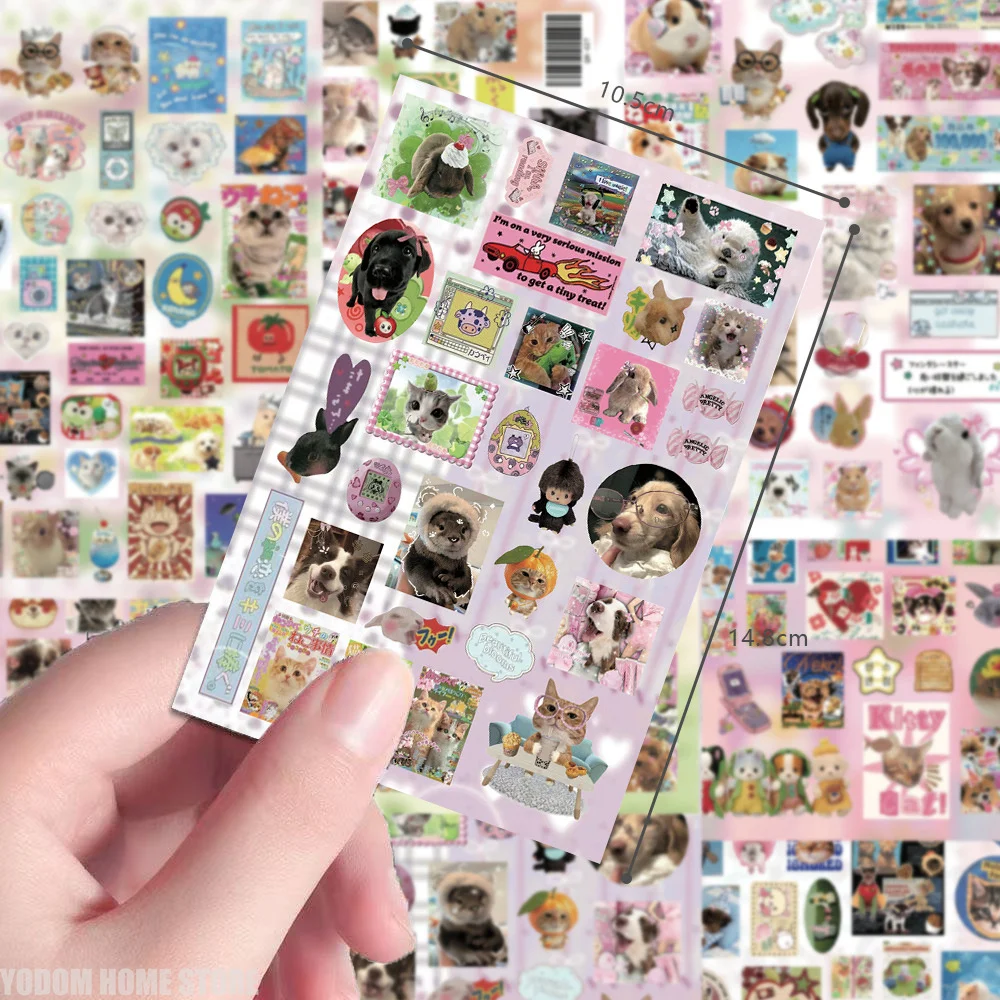 Kawaii Waterproof Animal Die Cut Sticker Set, Retro Cat Penguin Pattern Stickers for Diary Scrapbooking Decor