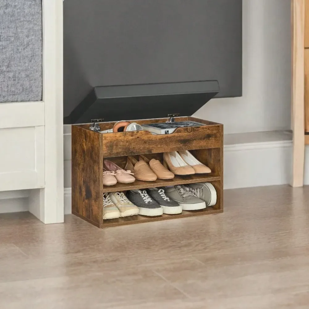 

Скамейка для обуви с подушкой, скамейка для хранения вещей с мягким сиденьем, скамейка для прихожей с 3 отсеками для хранения, 11,8 x 23,6 x 17,3 дюйма