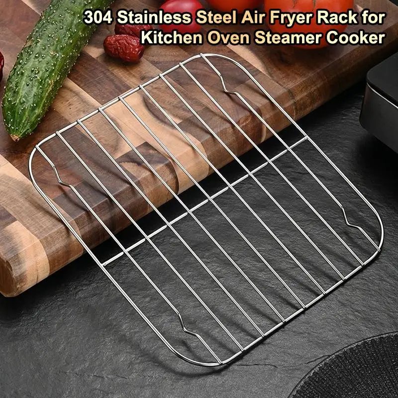 Square Cooking Rack Air Fryer Grill Steamer Rack 304 Stainless Steel BBQ Net Home Kitchen Oven Steamer Cooker Barbecue Bracket