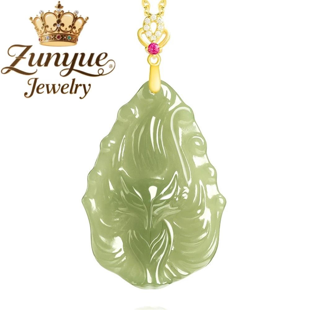 

Natural Old Material Hetian Jade Green Jade Nine-Tailed Fox Pendant Genuine S925Silver Inlaid Jade Pendant Necklace Fine Jewelry