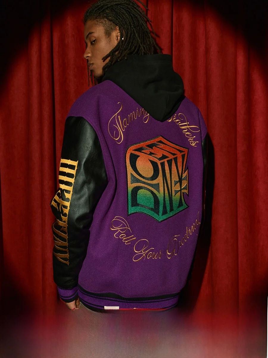 

adient Stitching Jaet by DICETINY ex American High Street Faion Baseball Coat Youth Sle Long Sve Stand Collar