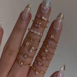 New Trend Exquisite Vintage Colorful Zircon Flower Butterfly Star Moon Finger Opening Adjustable Rings For Women Girls
