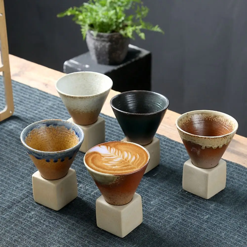 

Retro Ceramic Coffee Cup Creative With Base Pull Flowe Porcelain Cup Coarse Ceramic Mug Home