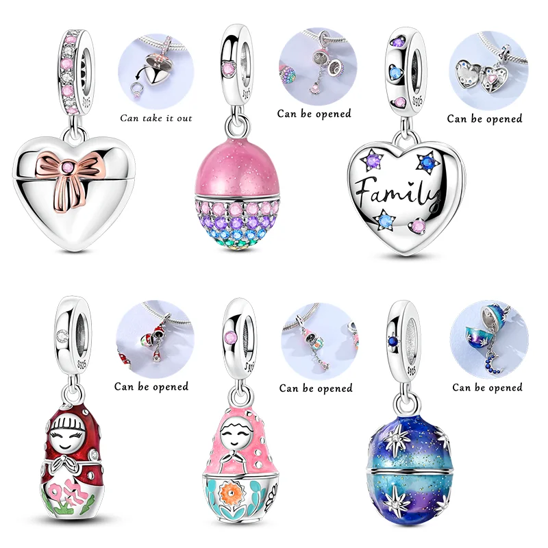 

New 925 Silver Openable Charms Pendants Russian Nesting Doll Easter Egg Dangle Fit Women Original Bracelet DIY Jewelry Gifts