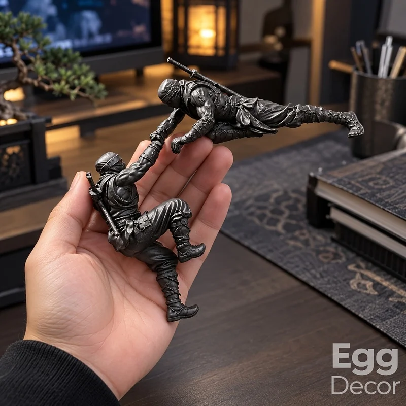 Double Ninja Climbing Roof Rescue Statue Ornament，Dynamic Climbing Theme，Halloween and Christmas collection of decorations，Home