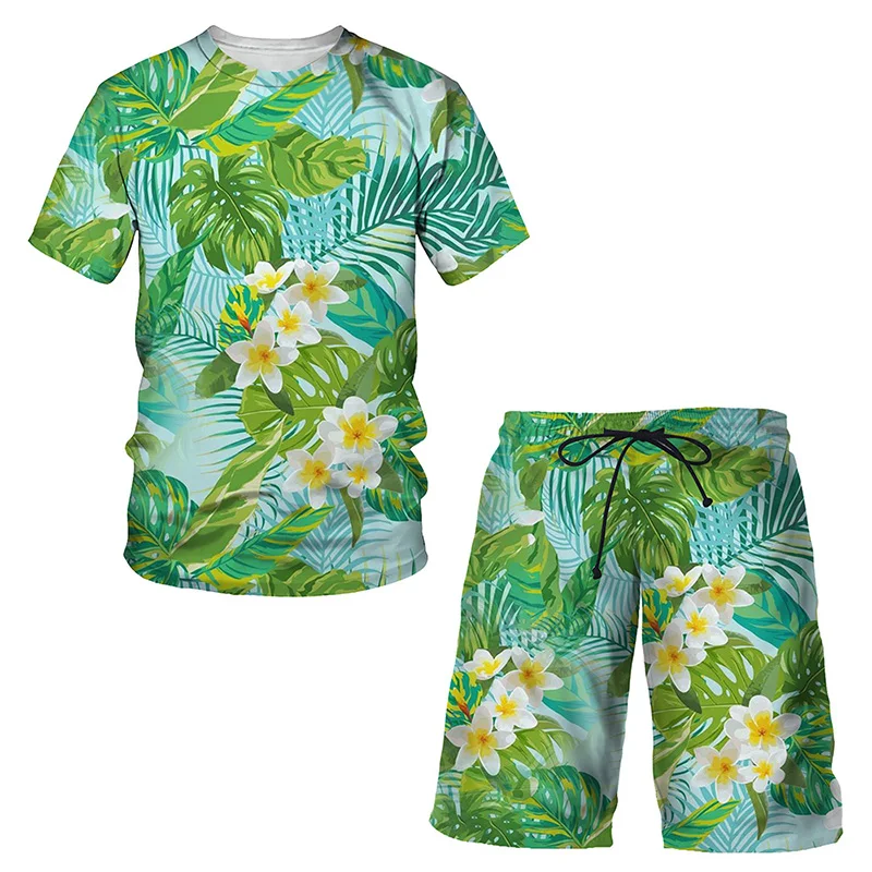 Hawaiian Men\'s Tracksuit Fruit Plant 3D Print T-shirt Shorts Sets 2 Pieces Streetwear Oversized Sportswear Beach Suits Clothing