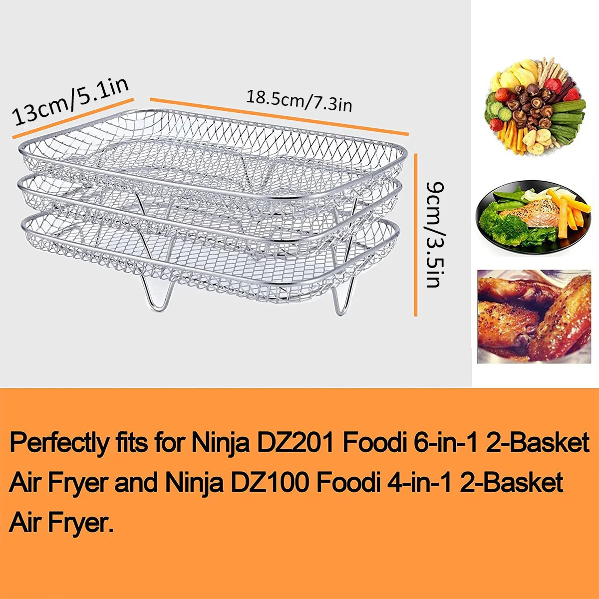 3 layers Air Fryer Racks 304 Stainless Steel Air Fryer Basket Tray and Steaming Racks Baking Pan Cooker Accessories Cooking Tool