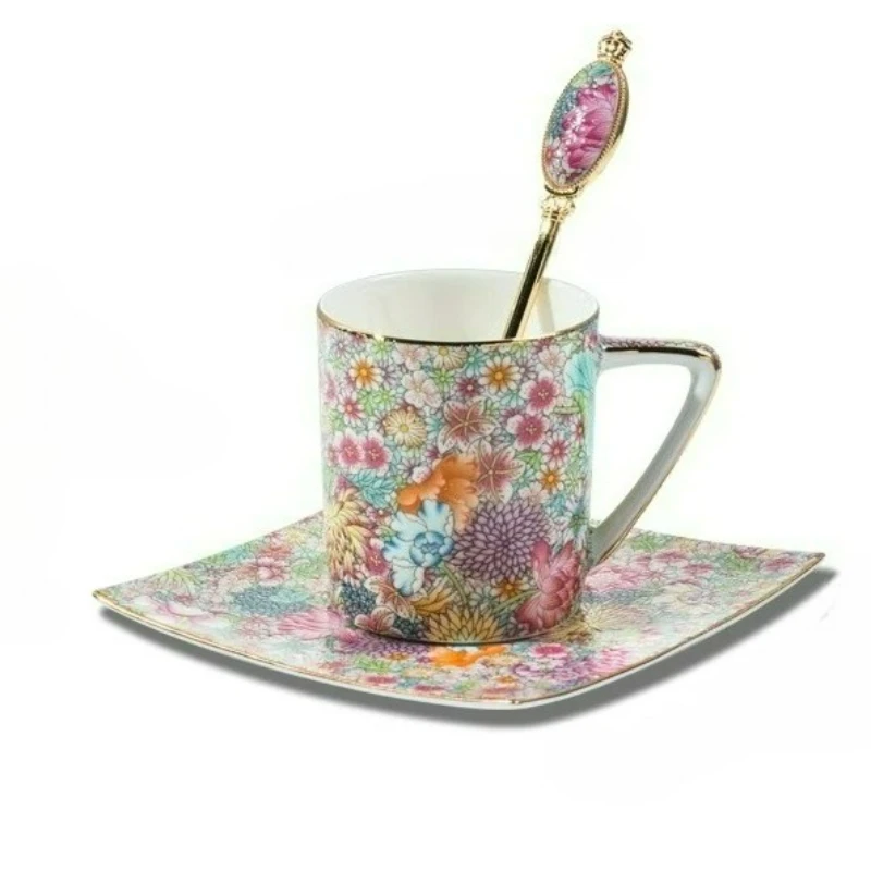 

Кружка и тарелка для чая из костяного фарфора в скандинавском стиле, набор для чая с цветами, керамическая чашка для завтрака, британская фарфоровая кофейная чашка и тарелка