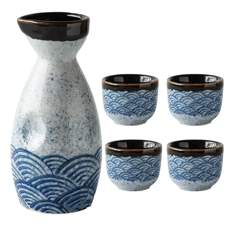 5\3pcs Retro 40-240ml Haibo Pattern Bar Set Sake Vodka Shochu Decanter Shot Cup Gift Wine Drinkware