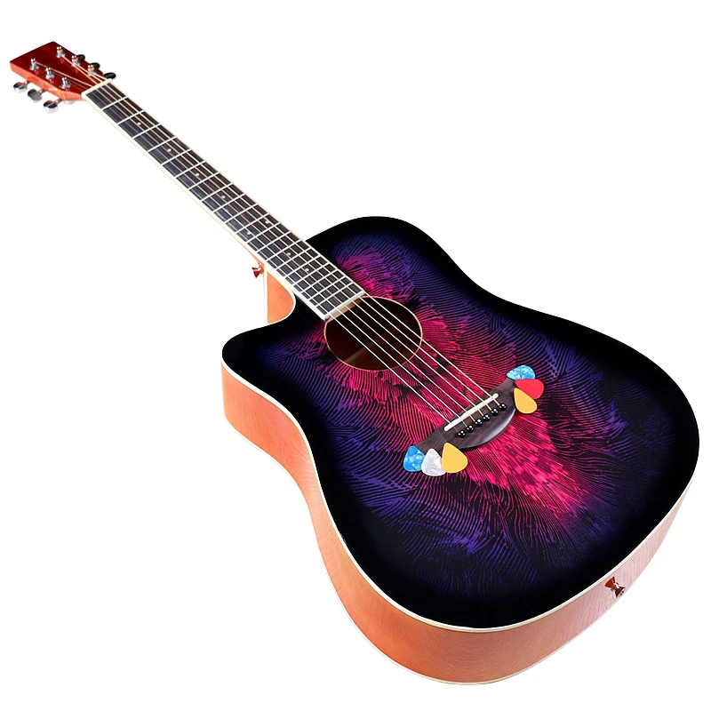 Left Hand Acoustic Guitar with Small Flaw Cutaway Design Folk Guitar High Gloss Can Choose Add EQ Basswood Body 41 Inch