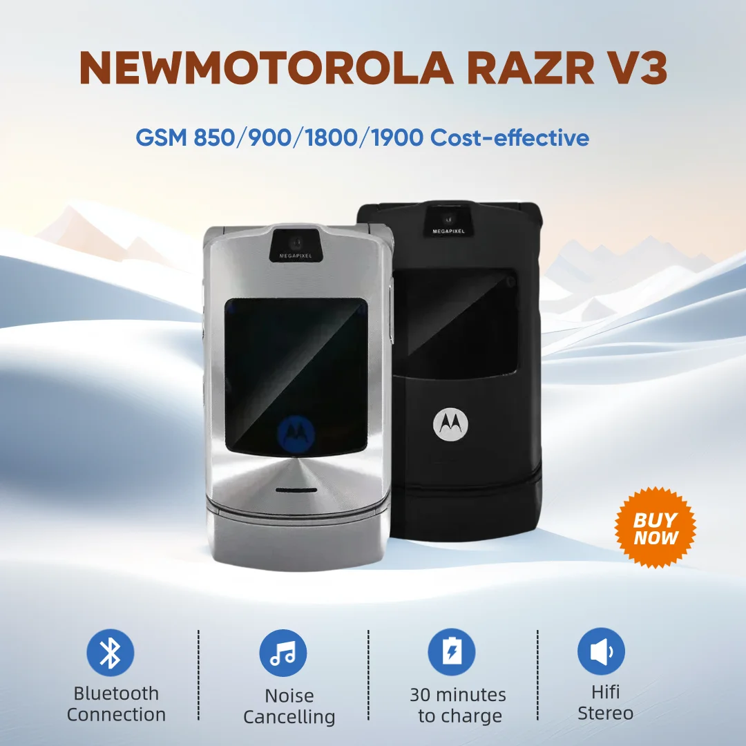 NewMotorola RAZR V3 Refurbished-Original Unlocked Flip Bluetooth Phone GSM 850/900/1800/1900 Cost-effective