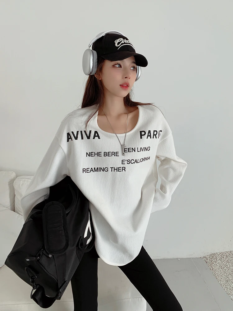 

Loose Long Sve T-irt Women's Autumn Medium Length Base Layer irt Butt Covering Top Small Size Casual Sle Knitted Cot...