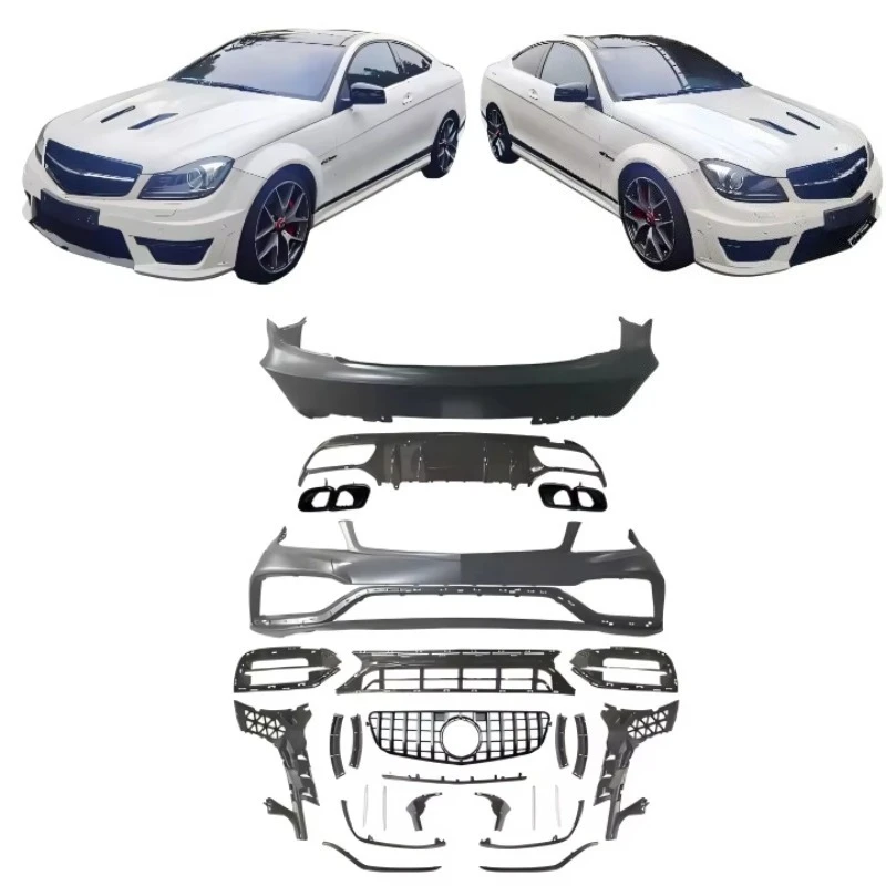 

C-Class Series Wide Body Kit Front Bumper Fender Flares Side Skirts Rear Bolts Park Assist Sensor in Plastic Condition New