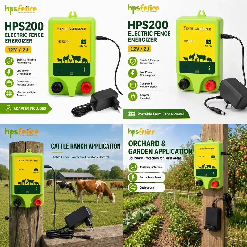 Brand For HPSFENCE ODM HPS200 12V 0.5J Electric Fence Charger with Plug in Adapter for Cattle Ranch Livestock Fencing