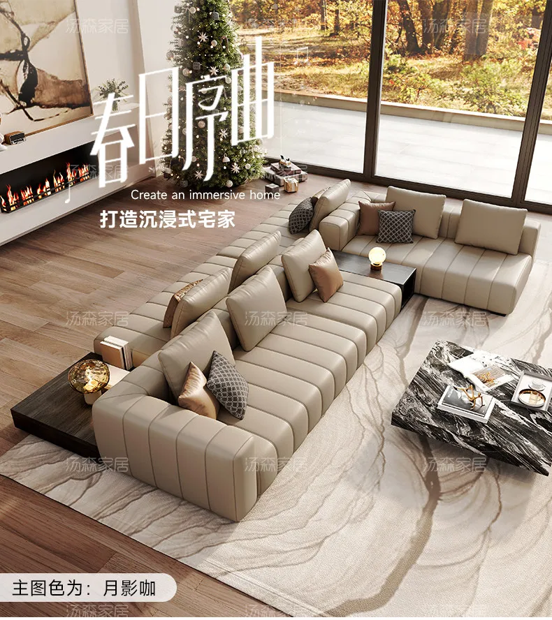 YJQ large horizontal hall double-sided piano key leather sofa large apartment living room high-end module sofa