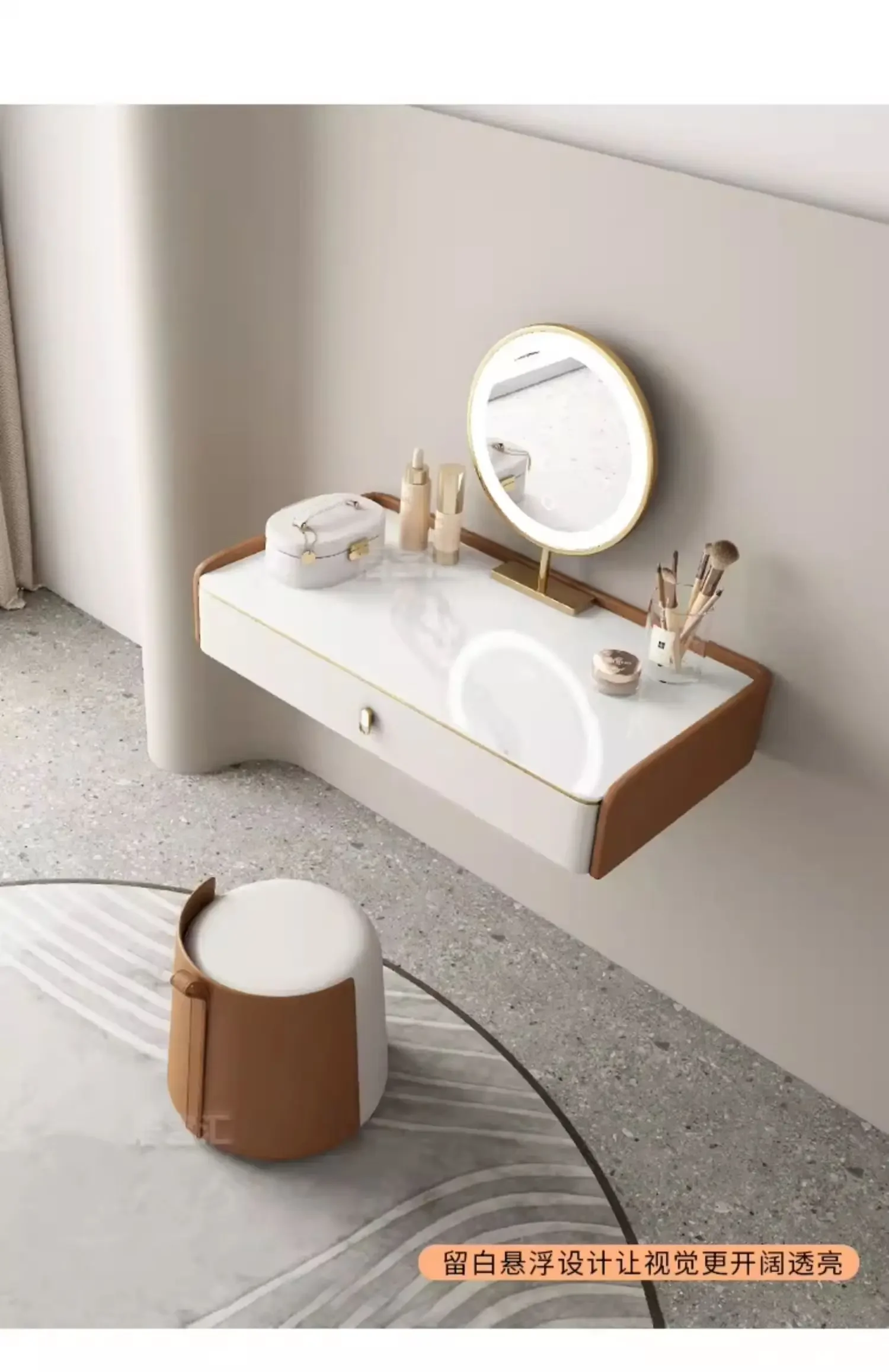 Dresser, small light luxury, wall-mounted ins-style, high-end sense, suspended 50 cm dresser, bedroom desk, two-in-one