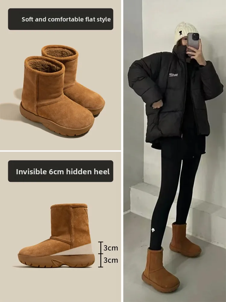 

Women's Mid-Calf Snow Boots 6cm Height Increase Thi Bot ort Boots Fce Lined Thiened Bread Cotton oes Winter New...