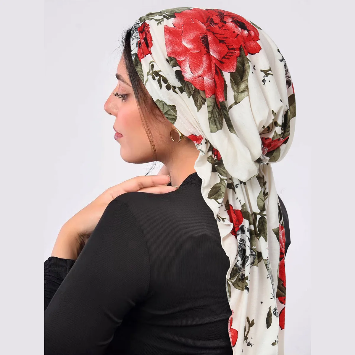 2024 New Women Pre-Tied Turban Cap Muslim Hijab Cancer Chemo Flower Print Hat Cover Hair Loss Head Scarf Wrap Strech Bandana