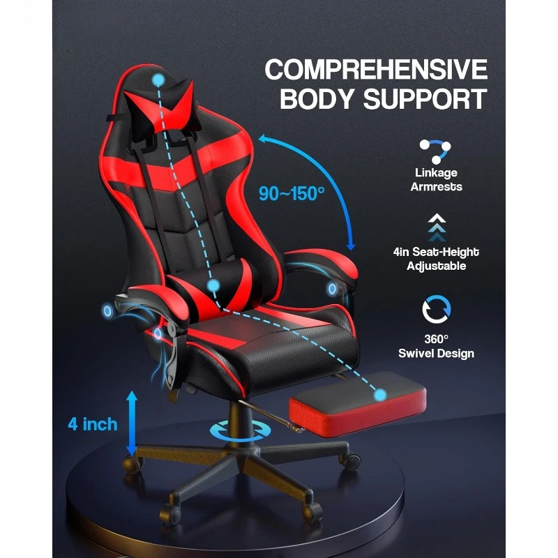 Rote Gaming-Stühle mit Fußstütze, Racing-Gaming-Stuhl, Computer-Gamer-Stuhl, ergonomischer Game-Stuhl
