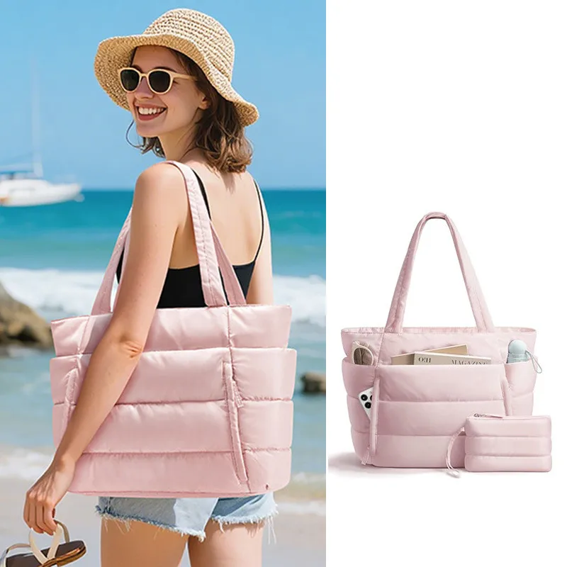 

Large-capacity tote bag quilted multi-layer shoulder bag lightweight fluffy and portable handbag