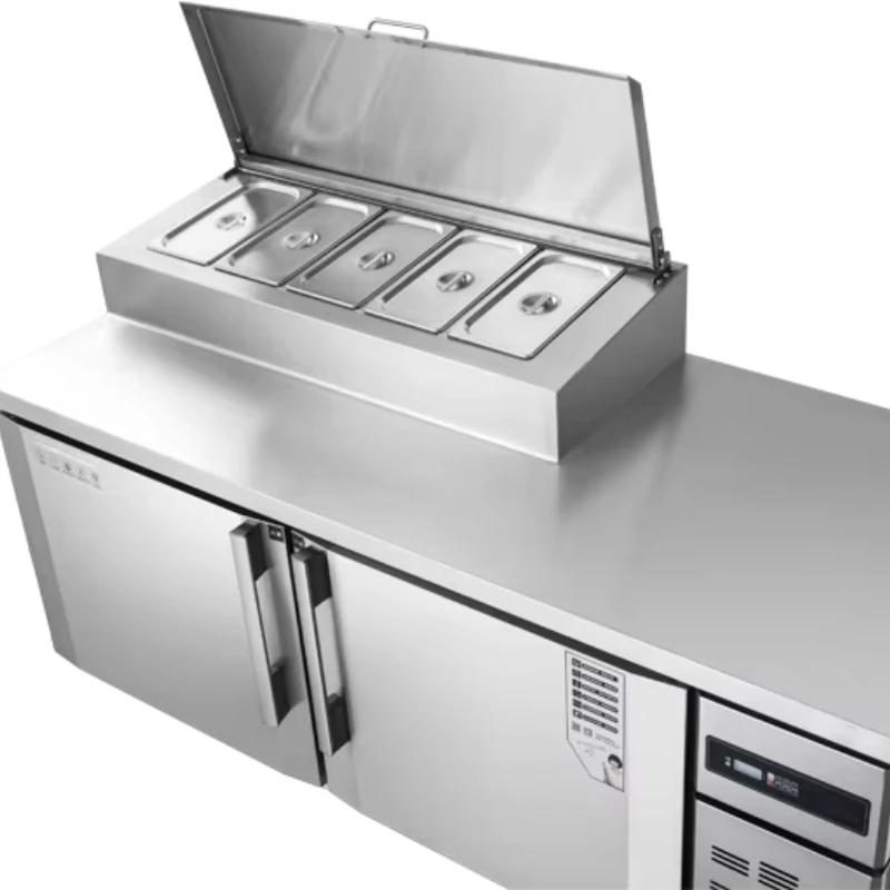 

New Model Refrigerator Freezer Hot Sale Commercial Pizza Prep Table Chiller Fridge 2 Door Pizza Prep Table for Food Shop