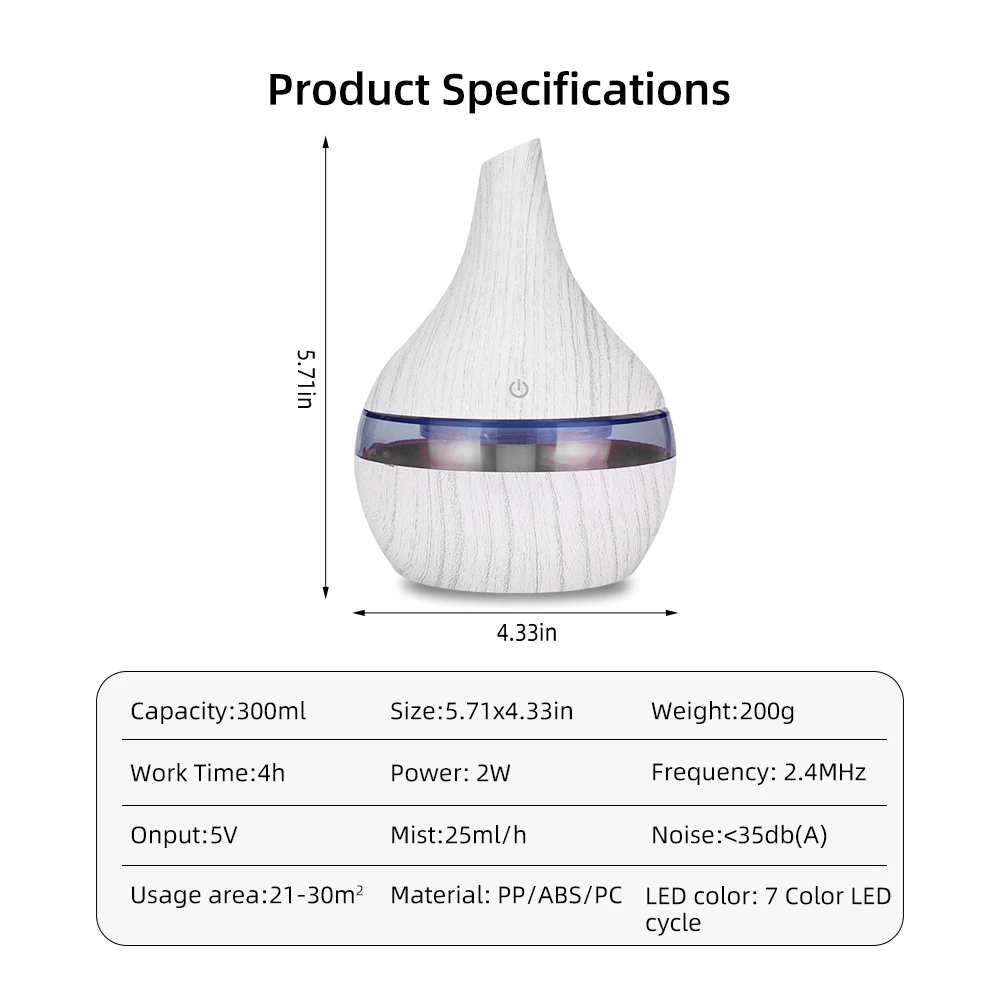 Compact 10.14oz Portable USB Humidifier & Essential Oil Diffuser with Touch Control, Perfect for Home, Office, and Travel Use
