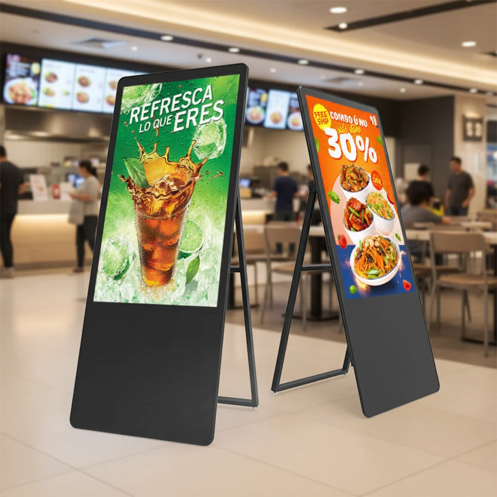Smart Lcd Signage Android Kiosk Portable Floor Stand Display Digital Signage Digital Poster With Handle
