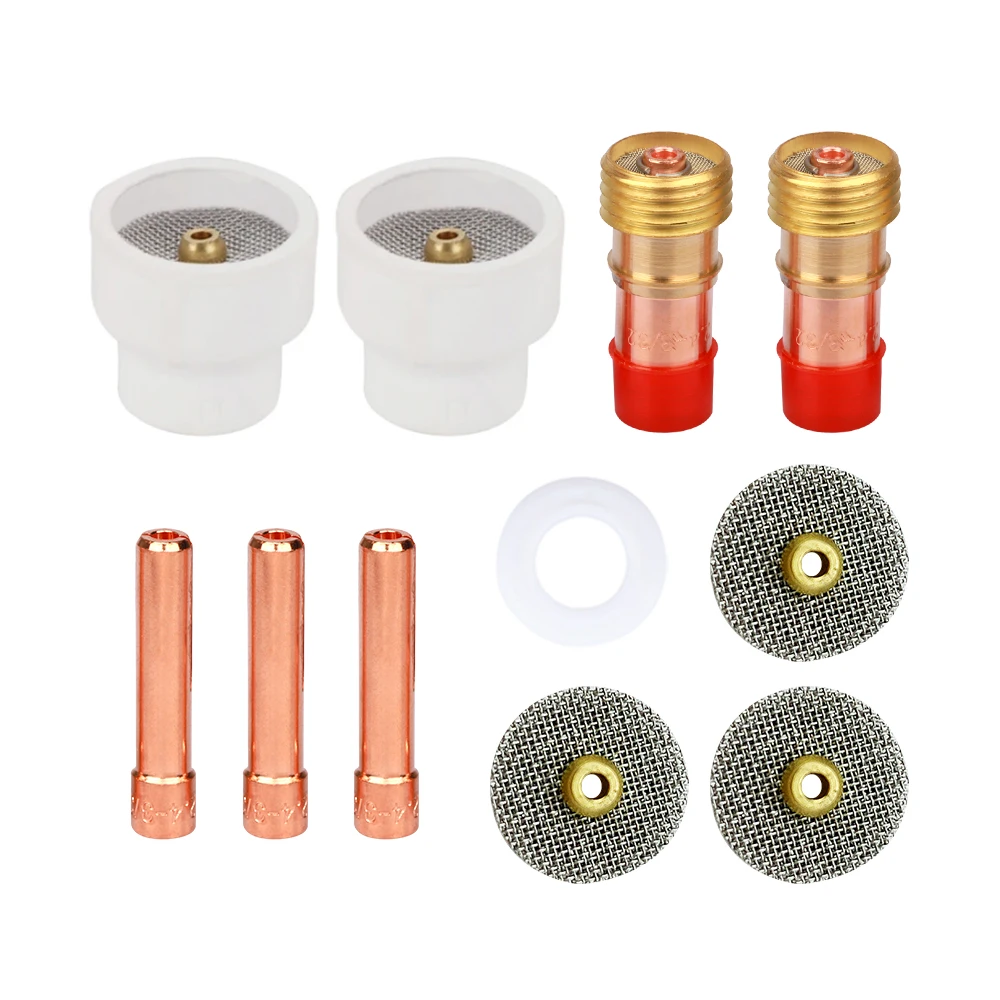 11pcs TIG Welding #14 White Ceramic Nozzle Alumina Cup Kit Torches WP17 18 26 Stubby Collets Body 17GL332 10N24S Gas Lens Sets