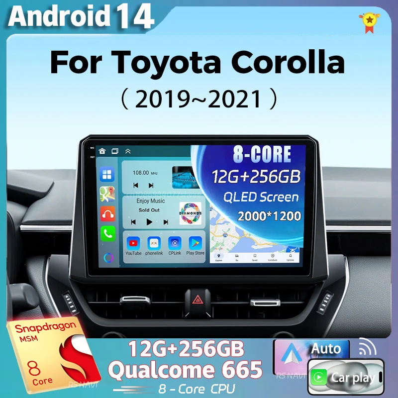 Android 14 For Toyota Corolla 12 Cross 2019-2022  2K QLED Android Car Radio Multimedia Video Player GPS Stereo CarPlay Head Unit