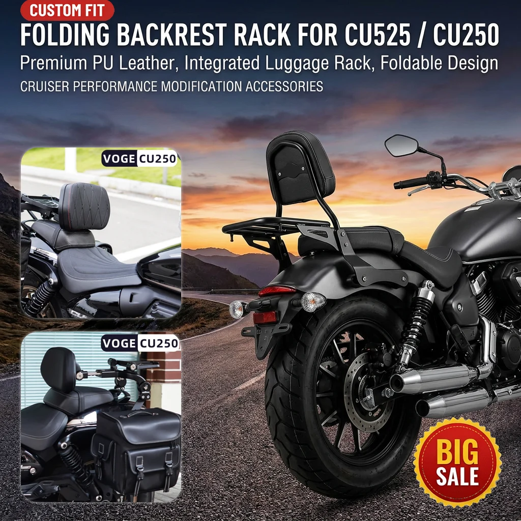 Folding Passenger Backrest FOR CU525 CU250 CU530 CU625 Integrated Luggage Rack Sissy Bar Padded Cushion Modification Accessories