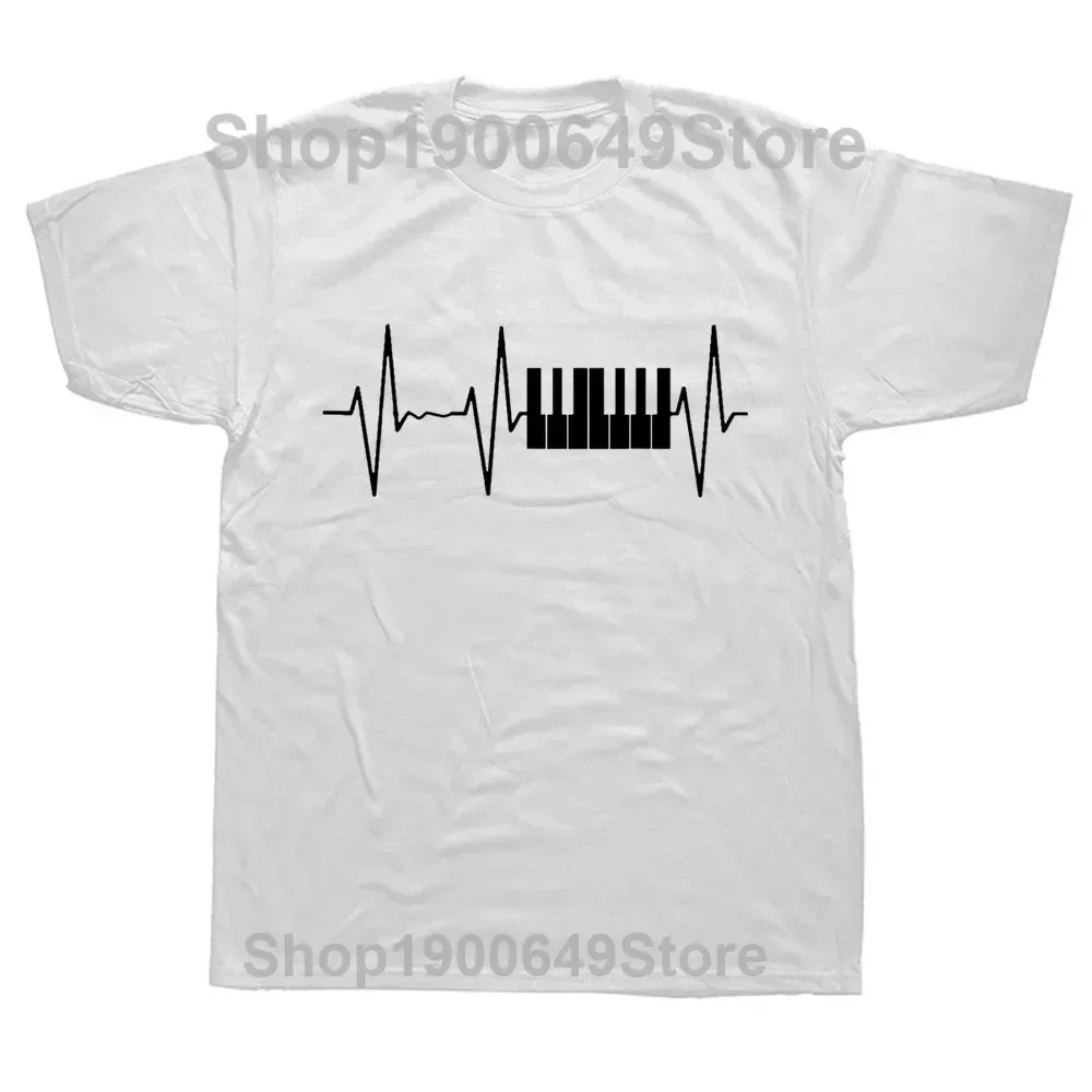 Piano Keyboard Vintage Heartbeat Jazz Pianists Musician T-Shirt Funny Unisex Graphic Fashion New Cotton Short Sleeve T Shirts