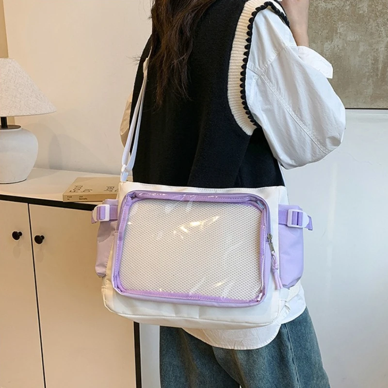 Fashion Ita Bag with Transparent Pocket Ladies Crossbody Shoulder Bag,Side Pockets Casual Sling Purse for Collecting Pins Travel