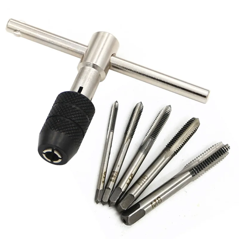 

6PCS/Set Tap Drill Wrench Tapping Threading Tool M3-M8 Screwdriver Tap Holder Hand Tool Thread Metric Plug Tap Screw Taps