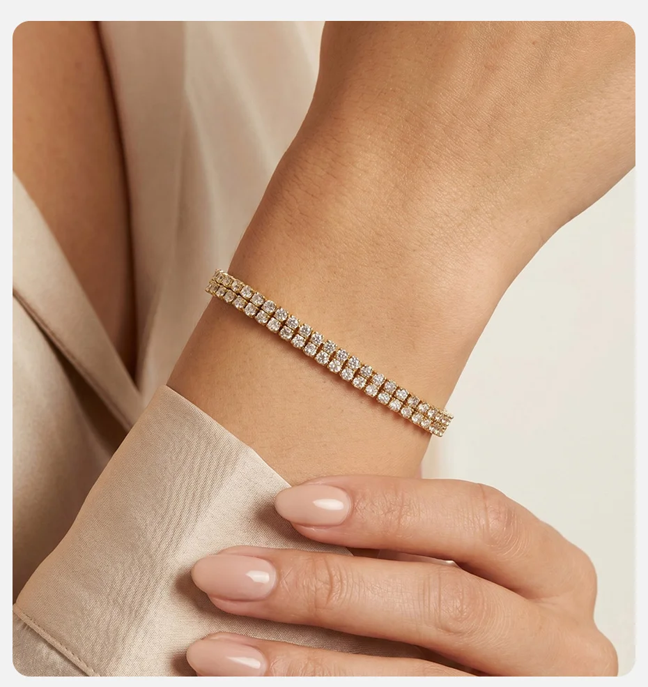 Vnox Trendiges Luxus-Armband mit Kubischem Zirkonia, 2/3-reihig, für Damen, 18K PVD-Vergoldet, CZ-Tenniskette, Exquisiter Hochzeitsschmuck – Detail 2
