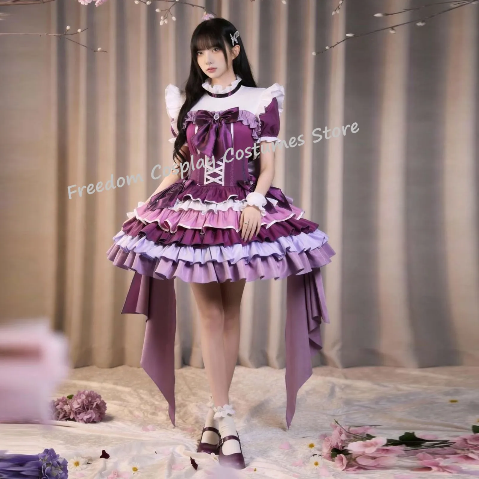 NEW Akemi Homura Purple singing suit Dress Cosplay Costume Wig Anime Puella Magi Madoka Magica Woman Halloween Party Clothing