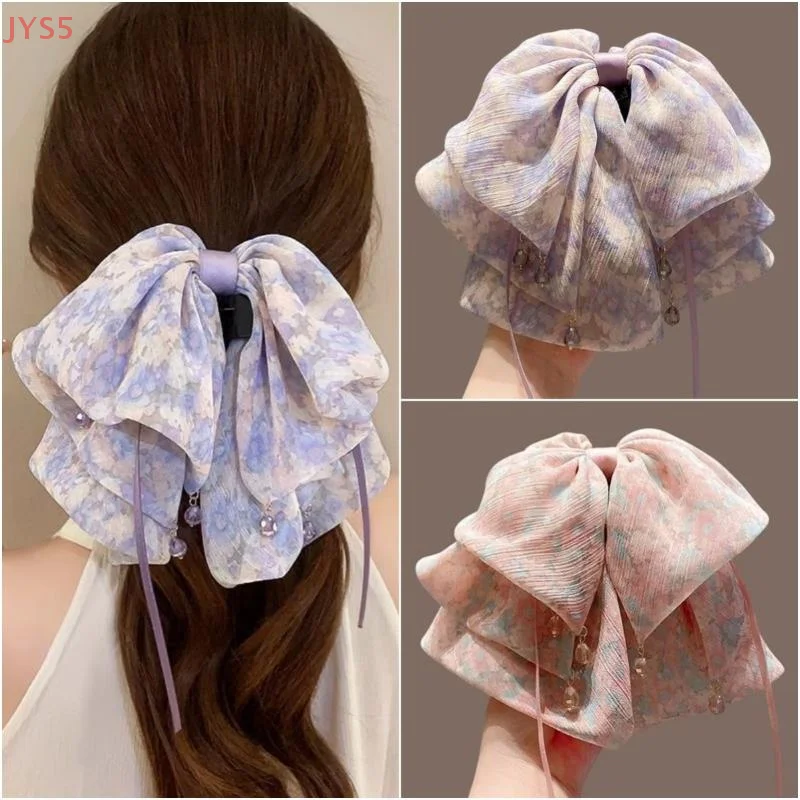 

Multi-layer Pendant Ribbon Floral Bow Hair Claw Clip For Women's Back Of The Head, Braided Ponytail Hair Accessory