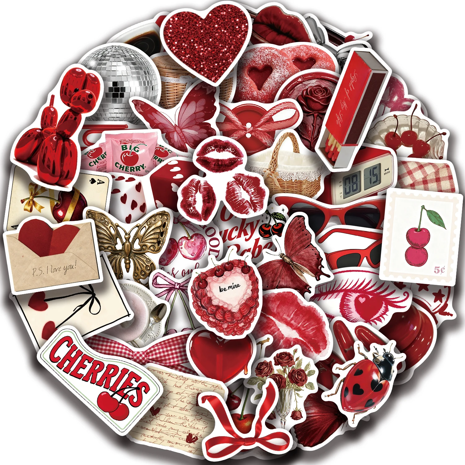 50 Pegatinas de Chicas Cereza, Lindas Calcomanías de Frutas para Laptop, Botella de Agua, Equipaje, Teléfono, Maleta, Patinetas, Regalos para Niñas