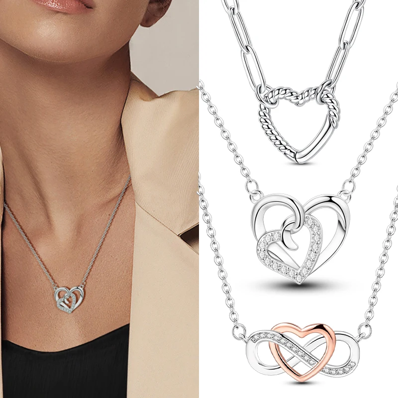 

Original 925 Sterling Silver Necklace Shimmering Heart-Shaped Infinite Love Necklace For Women Birthday Valentine's Day Gift