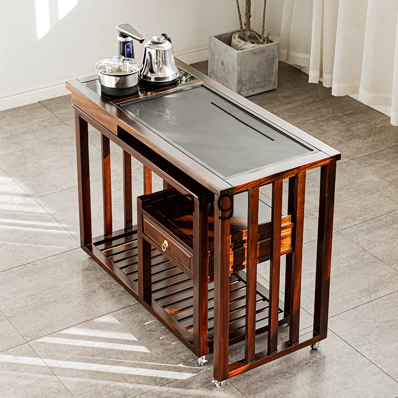 

LTT rotatable tea cart cabinet new Chinese solid wood kung fu tea table movable tea making table